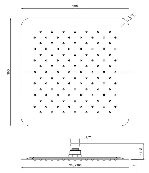 Para de dus fixa superioara inox negru mat patrata